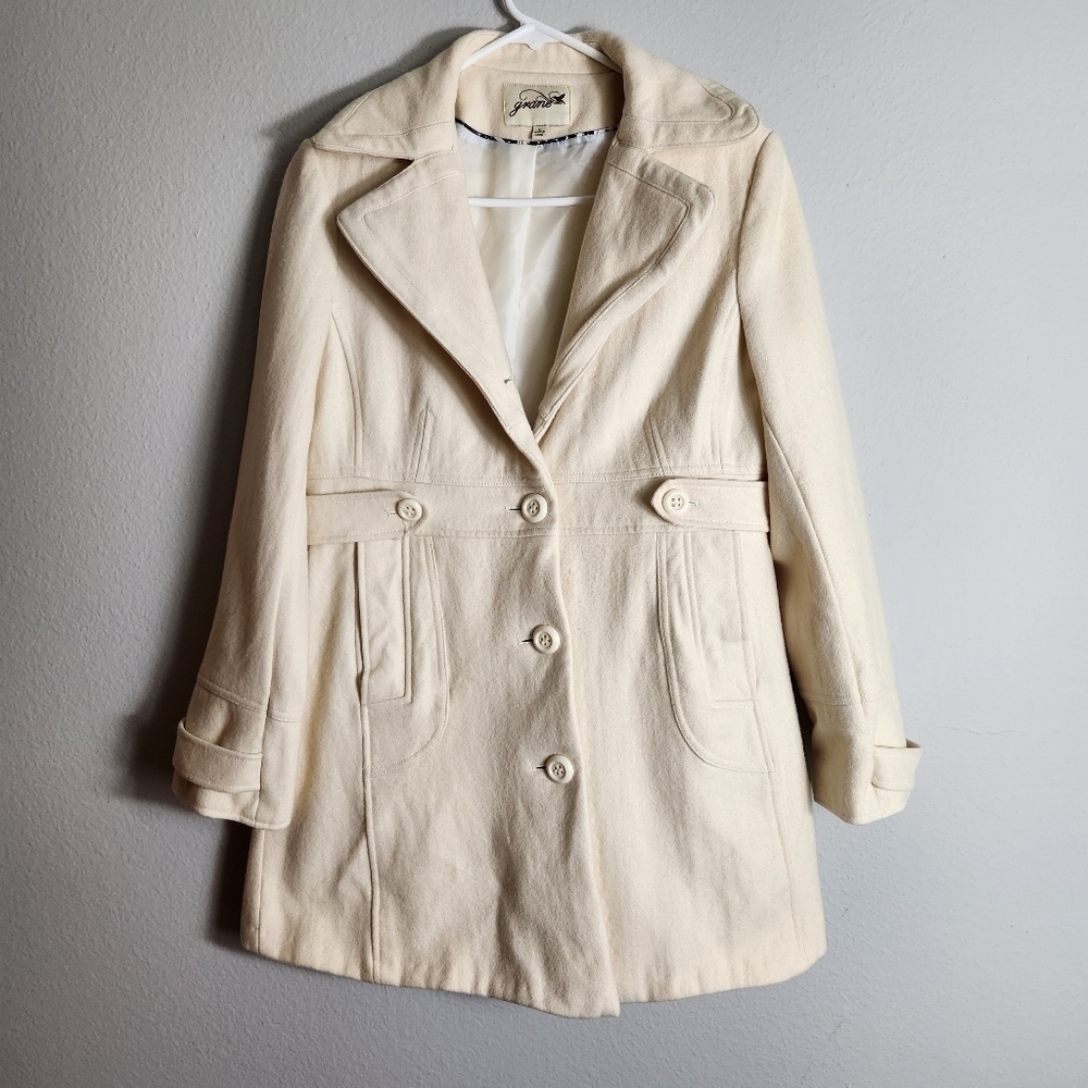 Grane Womens Y2K Wool Blend Cream Buttonfront Coat-Size L